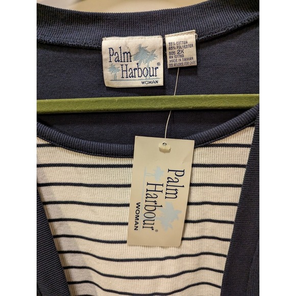 Palm Harbour Blue White Striped Blouse Cardigan Combo Chain Belt Size 2X NWT - Picture 6 of 6